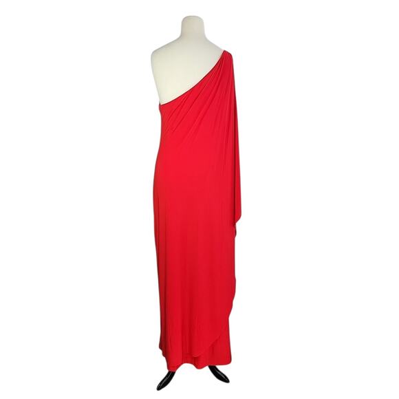 Lauren Ralph Lauren One Shoulder Gown 16 Red Draped Ruched Formal Evening Dress - Picture 9 of 14